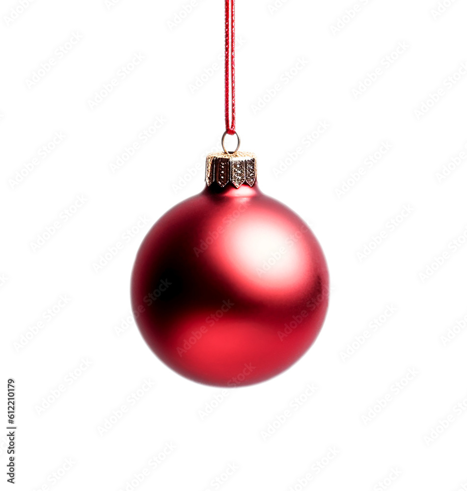 Red shiny toy. Isolated holiday round decor on white background. Merry Christmas. Happy New Year. Generative Ai. Red shiny toy. Isolated holiday round decor on white background. Merry Christmas. Happy New Year. Generative Ai.