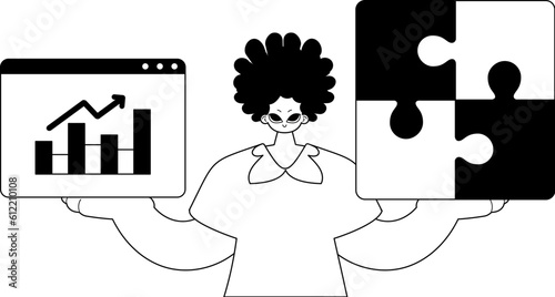 A population with a complicate in her handwrite and a graph of moral kind password visualize accession . sum dark and ashen call mistreat linage artwork. Trendy style, Vector Illustration