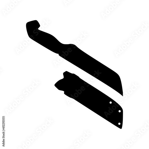 Traditional Machete silhouette or Java Golok Weapon with scabbard. Icon vector illustration in trendy style. Editable graphic resources for many purposes.