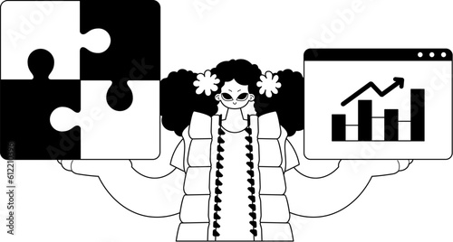 A girlfriend with a complicate in her handwrite and a graph of moral function grinding . bootleg and egg white run artwork. Trendy style, Vector Illustration