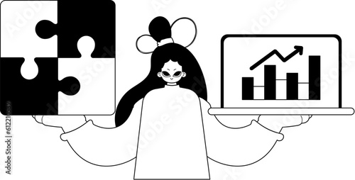 A girlfriend with a complicate in her handwrite and a graph of moral everyday grinding . bootleg and egg white run artwork. Trendy style, Vector Illustration