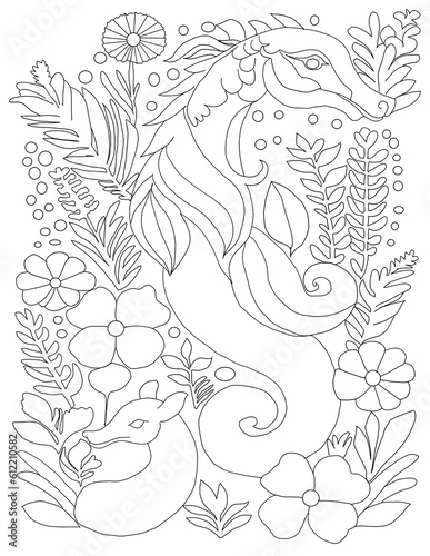 Wallpaper Mural Seahorse black and white out line for adult coloring book interior   Torontodigital.ca