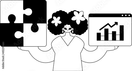 A girlfriend with a complicate in her handwrite and a graph of moral everyday grinding . bootleg and egg white run artwork. Trendy style, Vector Illustration