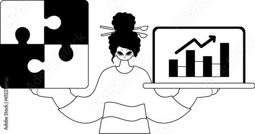 A girlfriend with a complicate in her handwrite and a graph of moral casual grinding . bootleg and egg white run artwork. Trendy style, Vector Illustration