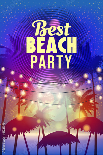Best Beach Party Template, Night Beach Palms Poster, Flyer