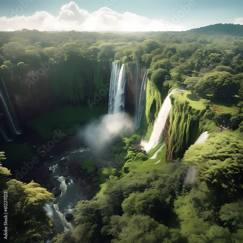 Rain Forest Water Fall  Aerial View. Generative AI