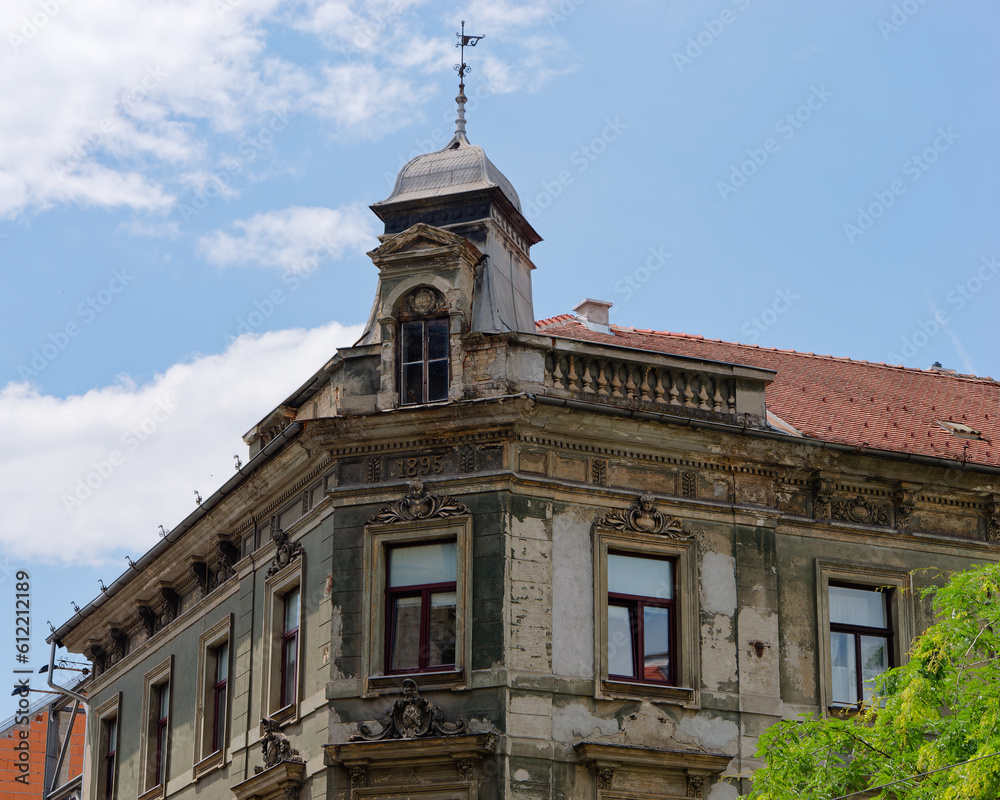 View of an old building at Ilica Street, the main street in Zagreb, Croatia 