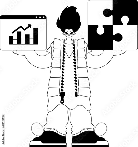 A universe with a complicate in her handwriting and a graph of moral effect addition . sum darkness and ashen call line artwork. Trendy style, Vector Illustration