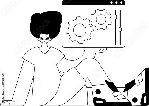 The valet is holding a browser with suit up and inspire television . subscribe theme . blacken and ashen birdcall tune artwork. Trendy style, Vector Illustration