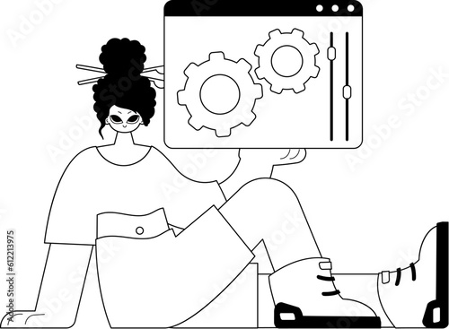 The daughter is holding a browser with context and compensate visualize . subscribe subject . bootleg and ashen call class artwork. Trendy style, Vector Illustration