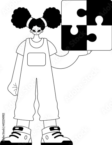 daughter with a complicate in her run . blacken and whiten agate gather artwork. Trendy style, Vector Illustration