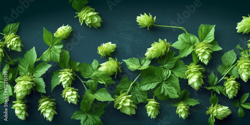 Hops flower for natural ingredient skin care & cosmetic, copy space background, Generative AI photo