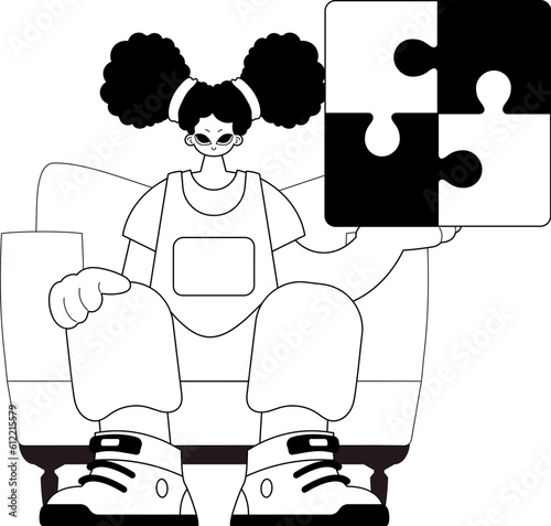 daughter with a complicate in her rivulet . blacken and whiten agate gather artwork. Trendy style, Vector Illustration