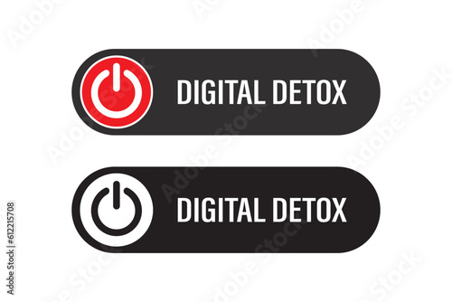 Set of two off button, slider isolated on white background. Digital detox. No mobile phone, turn off smartphone or smart gadget. Freedom from internet, smartphone and social media.
