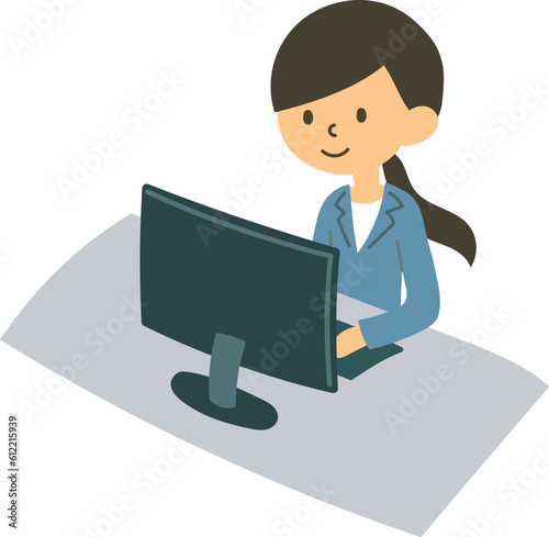 デスクワーク仕事をする女性のイラスト
