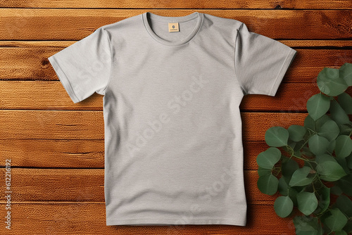 white t shirt mockup on a wooden background generative ai