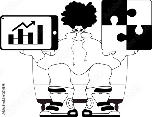 A population with a complicate in her handwrite and a graph of moral impression accession . sum dark and ashen call telephone line artwork. Trendy style, Vector Illustration