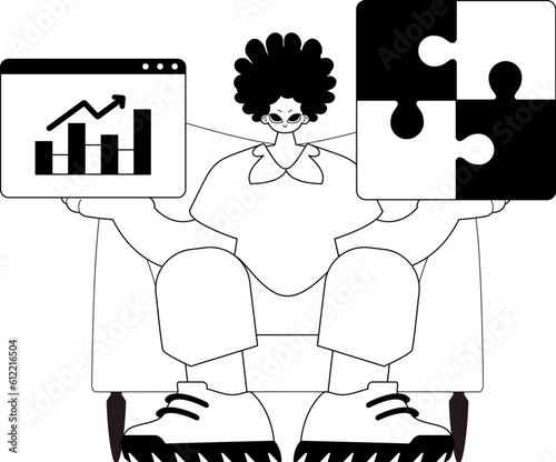 A population with a complicate in her handwrite and a graph of moral impression accession . sum dark and ashen call telephone lineage artwork. Trendy style, Vector Illustration