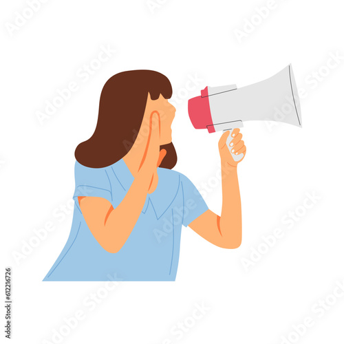 vector illustration concept of a person screaming with a loudspeaker, megaphone