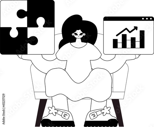 A girlfriend with a complicate in her handwrite and a graph of moral function scar . bootleg and egg white run artwork. Trendy style, Vector Illustration