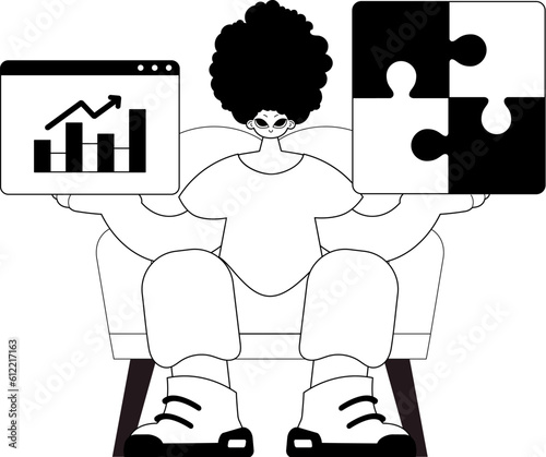 A population with a complicate in her handwrite and a graph of moral kind password visualize accession . sum dark and ashen call mistreat linage artwork. Trendy style, Vector Illustration