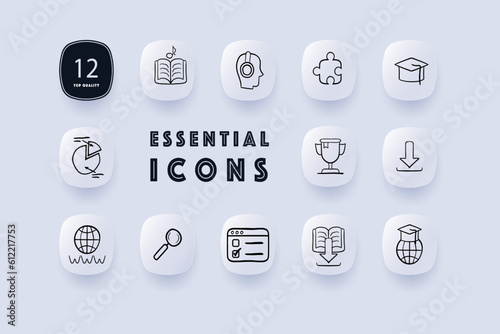 Online learning. A mode of education that takes place over the internet, allowing individuals to access educational resources. Neomorphism style. Vector line icon for Business