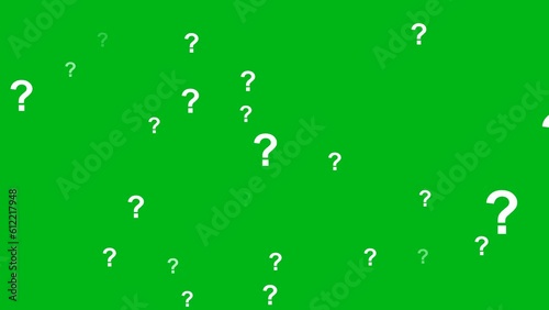 animation of a lot of white question mark moving on green screen background motion graphic effects.