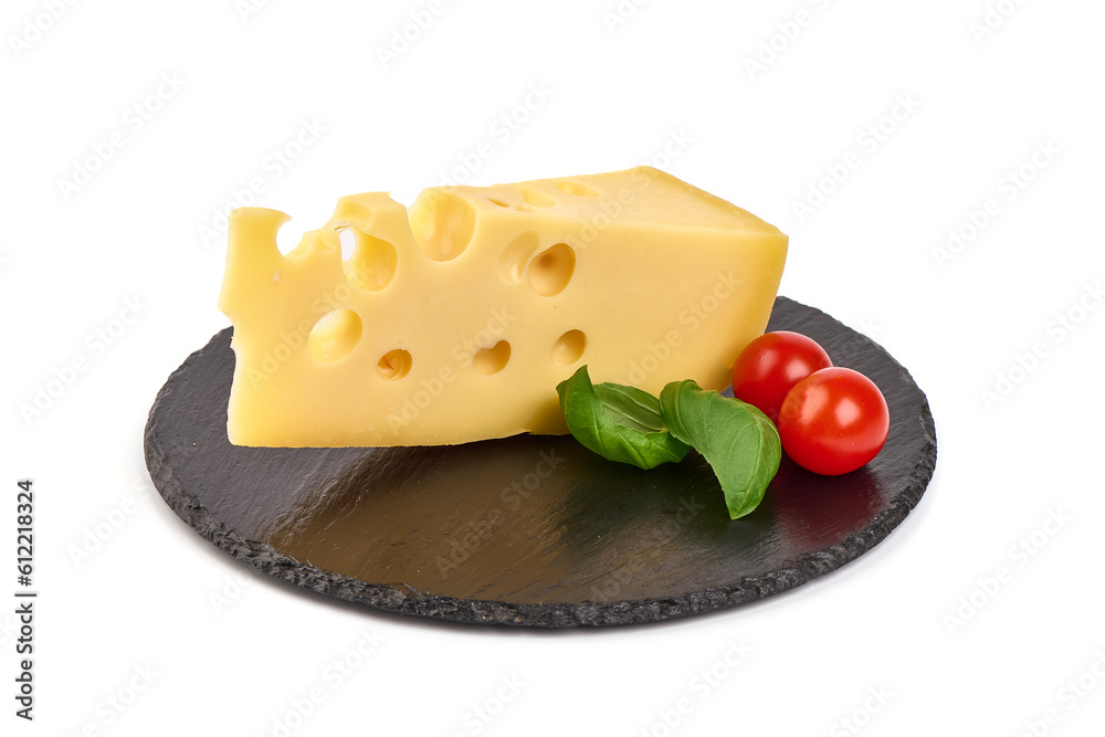 Maasdam cheese block, isolated on white background. High resolution image. Maasdam cheese block, isolated on white background. High resolution image.
