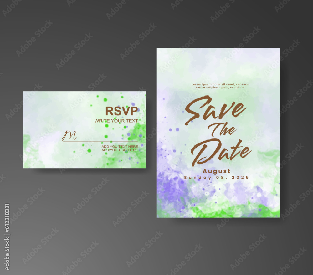 Wedding invitation with abstract watercolor background