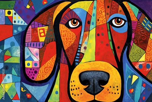 Colorful, abstract portrait of a dog , created with generative ai