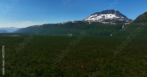 Aerial view toward the EISCAT facility, summer day in Ramfjordmoen, Tromso, Norway photo