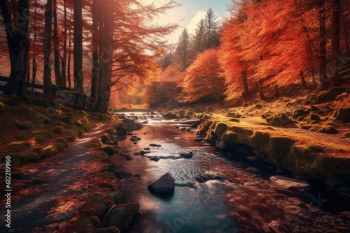 Vibrant Autumn Scene  Fall Landscape  Warm Hues and Colorful Foliage  Trees With Colorful Leaves - Generative AI