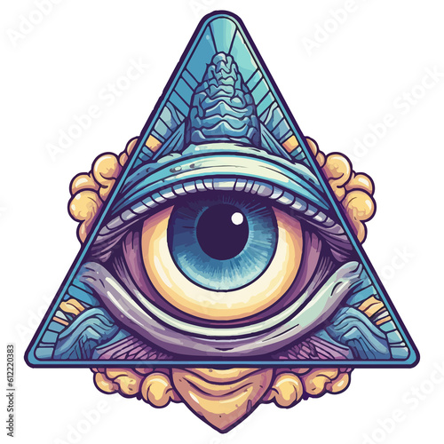 Colorful pyramid eye, eye symbol, pyramids myths illustration stickers, Pastel cute colors © Ann
