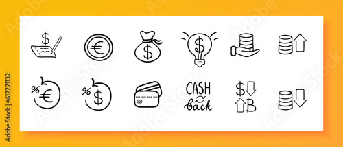 Currency. The form of money that is used as a medium of exchange for goods and services within a particular country or region. Vector line icon for Business and Advertising