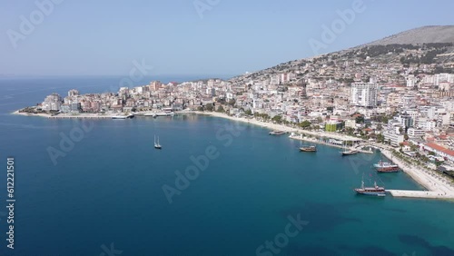 Wallpaper Mural Scenic view from drone of Saranda promenade, city and Ionian Sea, Albania Torontodigital.ca