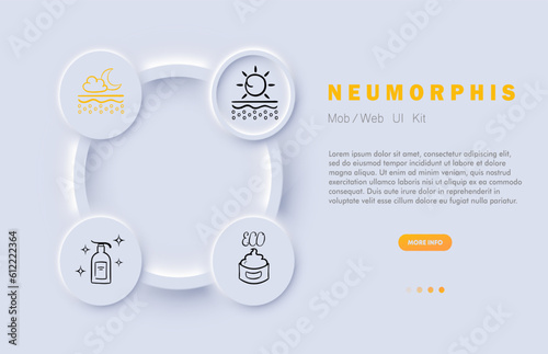 Sunscreen Vector Illustration. A vibrant and eye-catching vector illustration featuring a bottle or tube of sunblock or sunscreen. Neomorphism. Vector line icon for Business