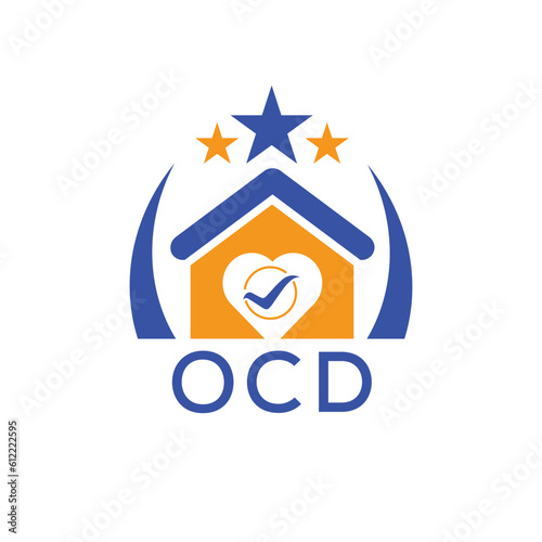 OCD House logo Letter logo and star icon. Blue vector image on white background. KJG house Monogram home logo picture design and best business icon. 
