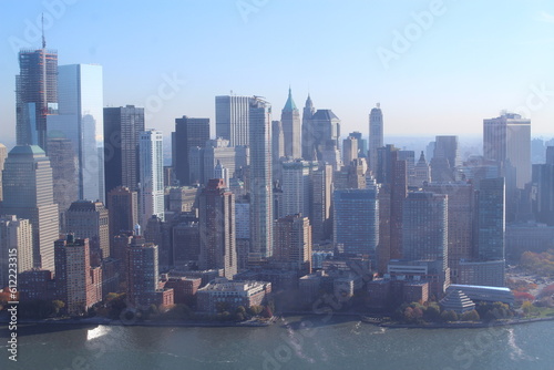 panoramic view of New York City taken from a helicopter on a bright sunshine day © Ian
