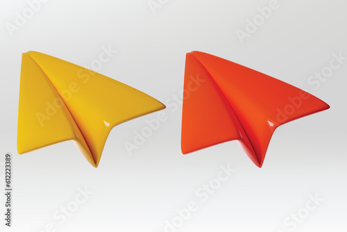 Red and Yellow paper plane 3d icon, Vector illustration.