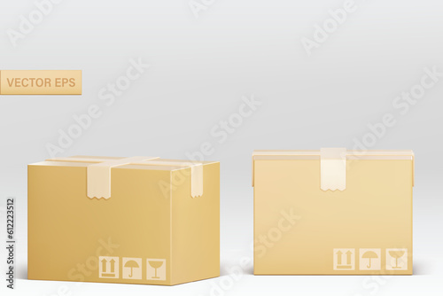 3D Vector cardboard box set with symbols.