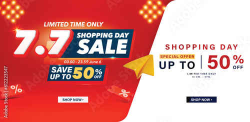 7.7 shopping day sale banner template. Vector illustration banner are available for use on online shopping websites or in social media advertising.