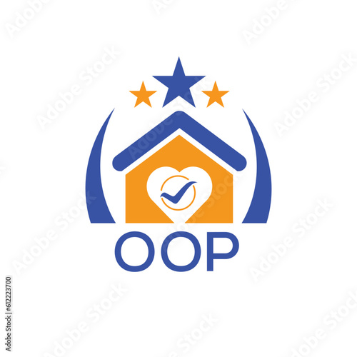 OOP House logo Letter logo and star icon. Blue vector image on white background. KJG house Monogram home logo picture design and best business icon. 
