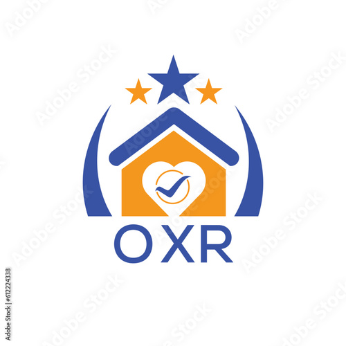 OXR House logo Letter logo and star icon. Blue vector image on white background. KJG house Monogram home logo picture design and best business icon. 
 photo