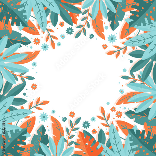 Cadre fleuri - Motifs végétaux présentant des feuilles et fleurs colorées - Éléments vectoriels éditables - Illustrations minimales et légères - Encadrement - Papier peint - Arrière-plan