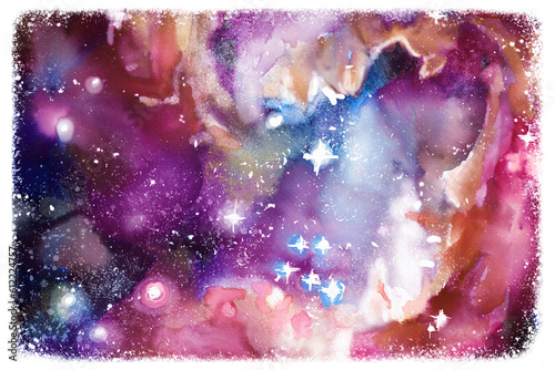 Fototapeta Naklejka Na Ścianę i Meble -  Celestial Watercolor: Exploring Space and Galaxies, watercolor space background