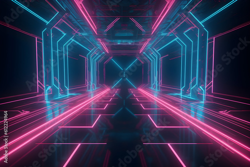 Cyberpunk blue and pink neon background, Generative AI
