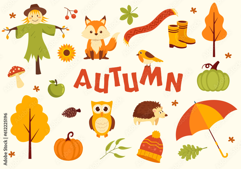 Autumn Vector Illustration Panoramic of Mountains and Maple Trees Fallen with Yellow Foliage in Flat Cartoon Hand Drawn Landing Page Templates