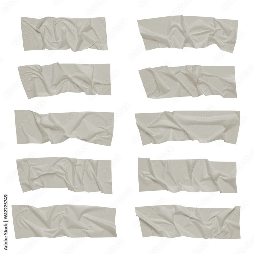Obraz premium White scotch tape on white background, crumpled sticky tape, different sizes.