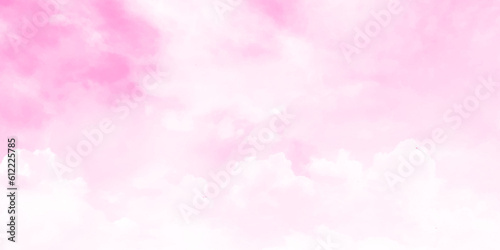 Pink sky background with white clouds. Trendy concept design. Vector art