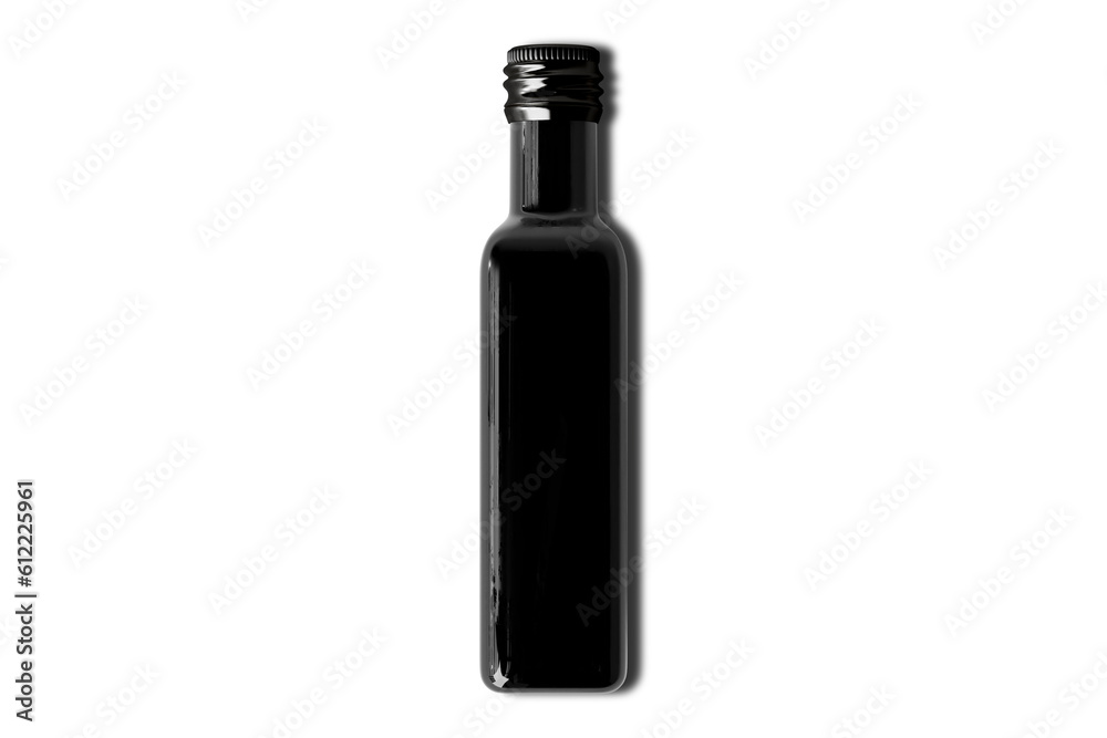 Blank black olive oil glass bottle mockup isolated on white background. 3d rendering.